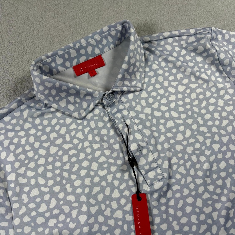 Redvanly Chatillon‎ Polo Shirt Mens Large Blue Lavender Dalmatian Golf Tennis